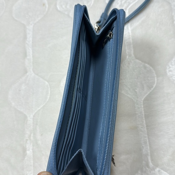 Coach Wristlet Wallet Multicolor Butterfly Print Canvas Blue Trim Zip Around - Picture 5 of 12